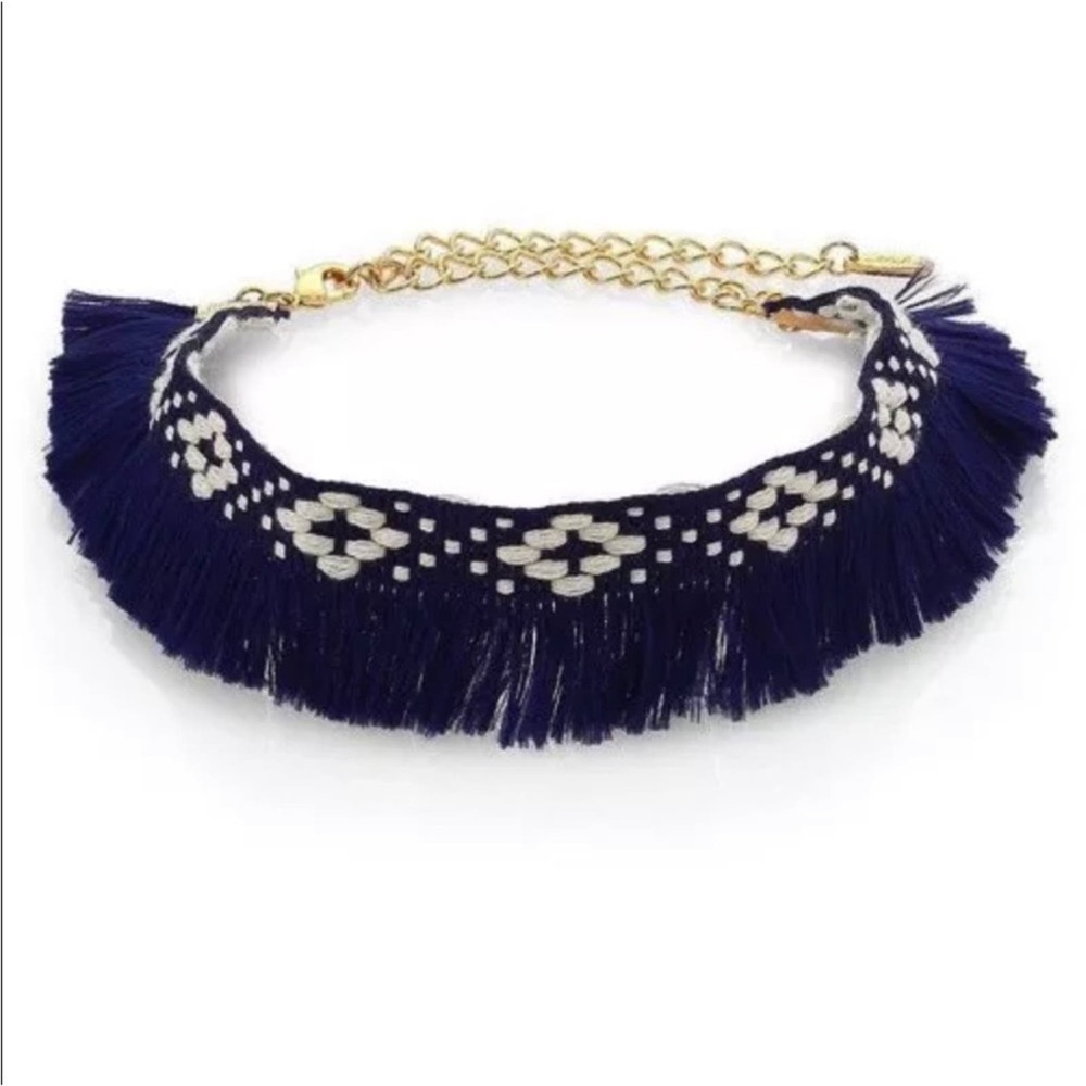 NWOT Ettika Blue Fringe Boho Aztec Tribal Choker Necklace